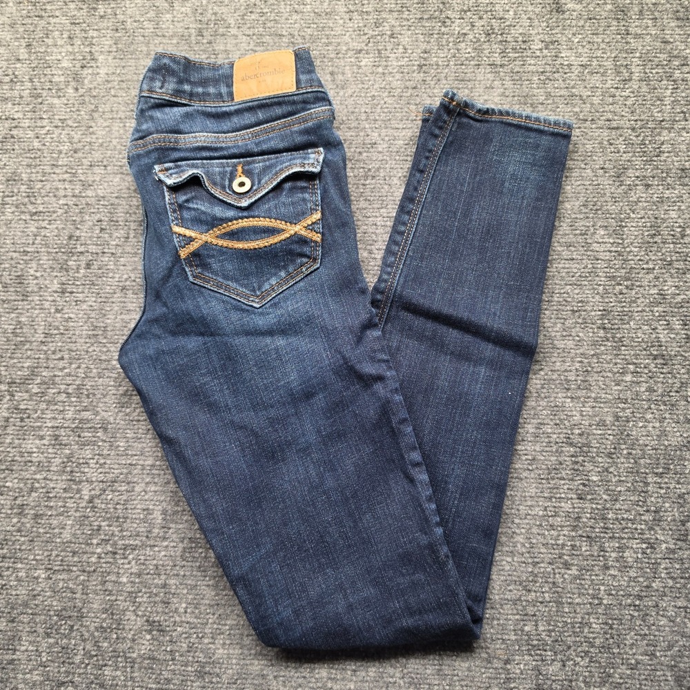 Abercrombie Kids Girls 14 Dark Wash Cute Stretch Skinny Jeans Flap Back Pocket